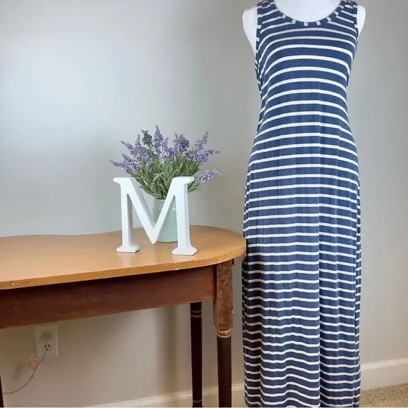 J. Crew Sleeveless Racerback Maxi Dress - Size Small - Blue & White Stripe - Picture 1 of 9